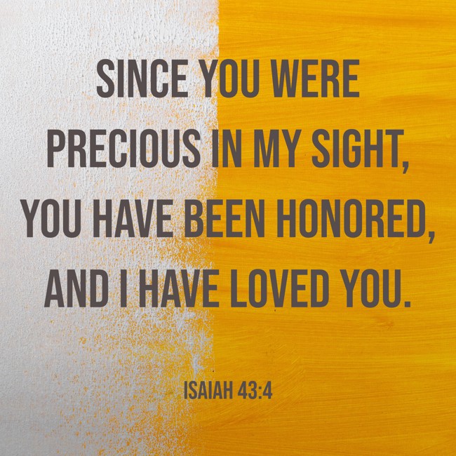 Since you were precious in My sight, you have been honored, and I have loved you. - Isaiah 43:4