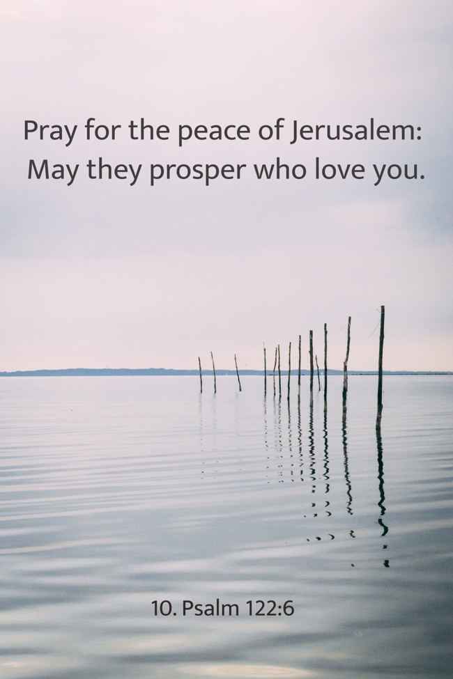 Pray for the peace of Jerusalem: May they prosper who love you. - 10. Psalm 122:6