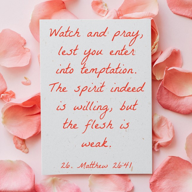 Watch and pray, lest you enter into temptation. The spirit indeed is willing, but the flesh is weak. - 26. Matthew 26:41