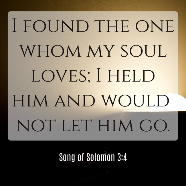 I found the one whom my soul loves; I held him and would not let him go. - Song of Solomon 3:4
