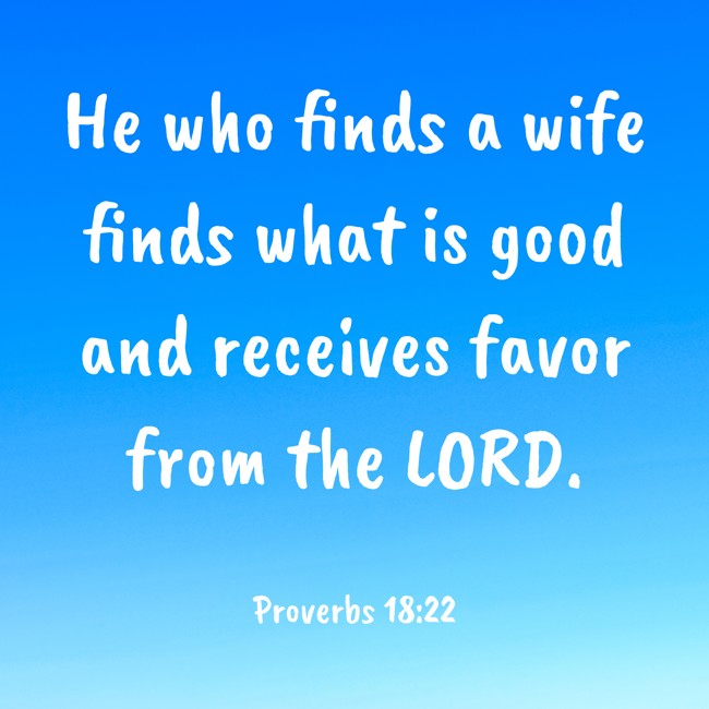 He who finds a wife finds what is good and receives favor from the LORD. - Proverbs 18:22