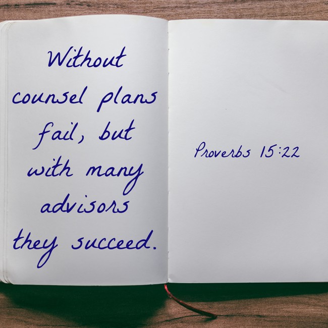 Without counsel plans fail, but with many advisors they succeed. - Proverbs 15:22