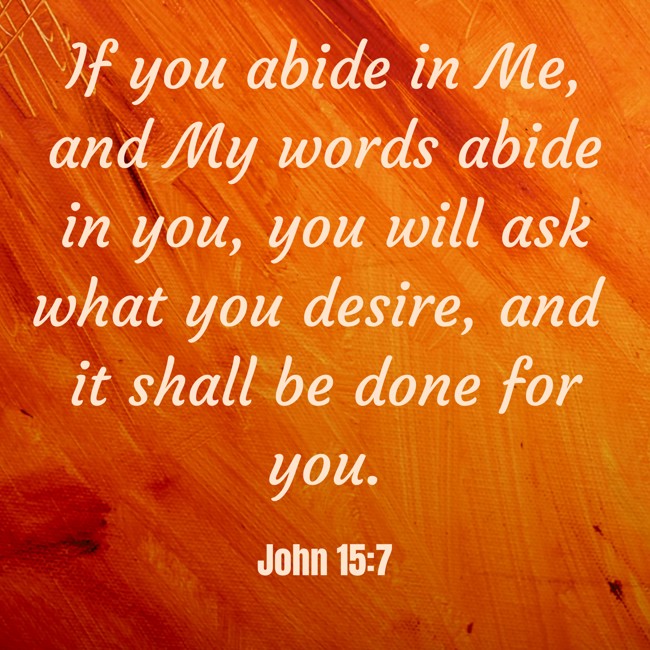 If you abide in Me, and My words abide in you, you will ask what you desire, and it shall be done for you. - John 15:7