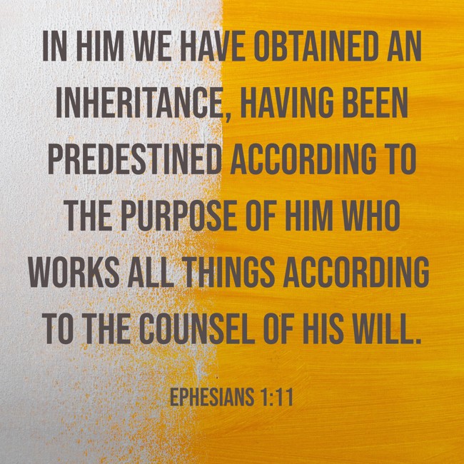In Him we have obtained an inheritance, having been predestined according to the purpose of Him who works all things according to the counsel of His will. - Ephesians 1:11