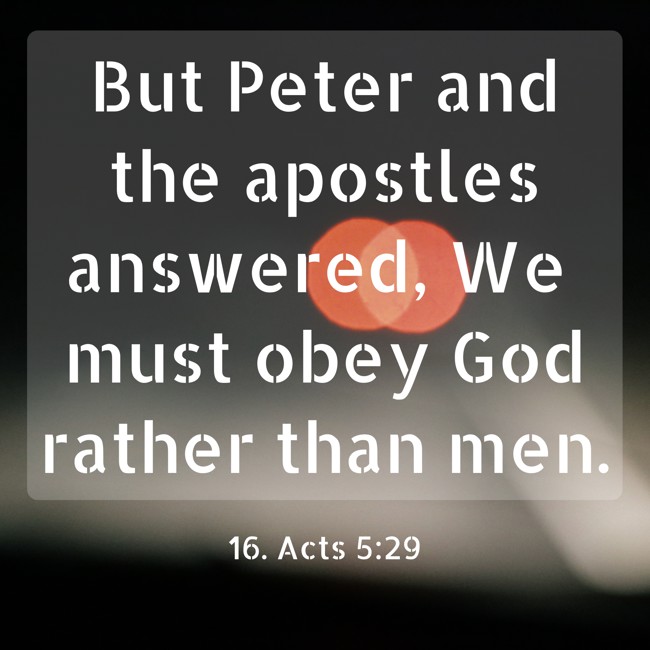 But Peter and the apostles answered, We must obey God rather than men. - 16. Acts 5:29