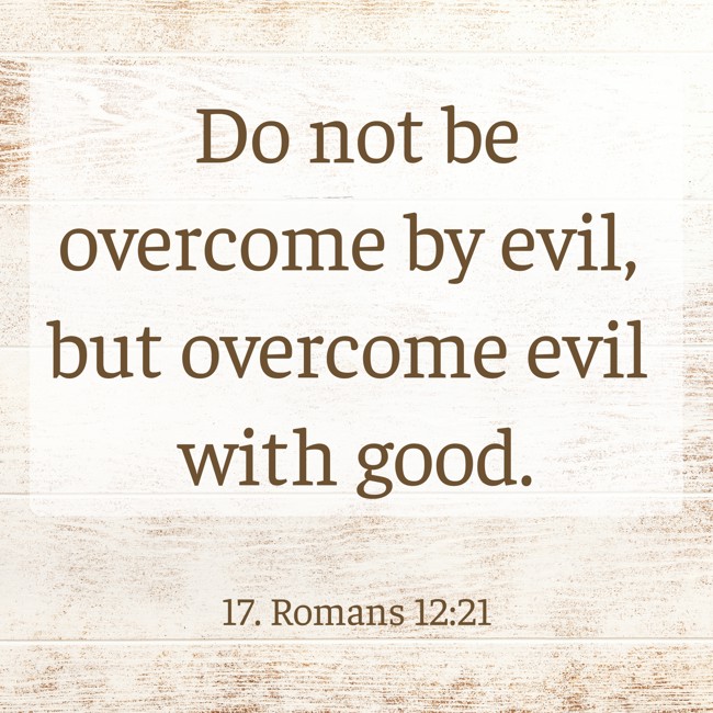 Do not be overcome by evil, but overcome evil with good. - 17. Romans 12:21
