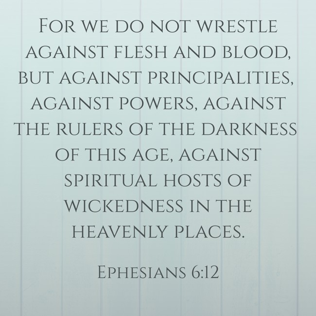 For we do not wrestle against flesh and blood, but against principalities, against powers, against the rulers of the darkness of this age, against spiritual hosts of wickedness in the heavenly places. - Ephesians 6:12