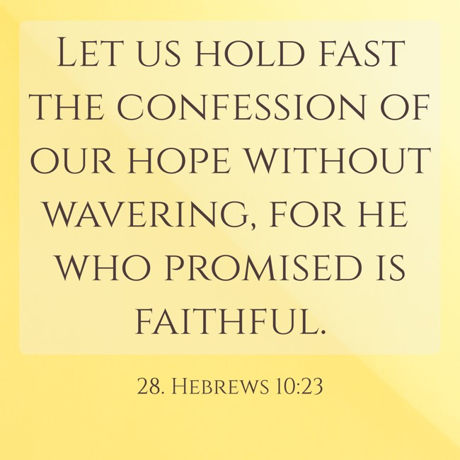 Let us hold fast the confession of our hope without wavering, for he who promised is faithful. - 28. Hebrews 10:23
