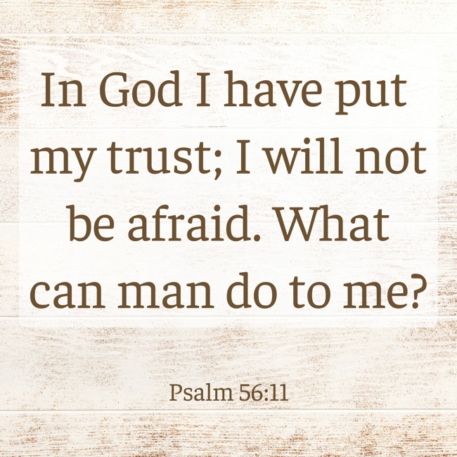 In God I have put my trust; I will not be afraid. What can man do to me? - Psalm 56:11