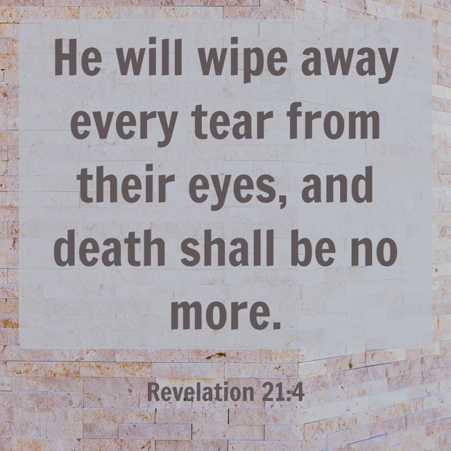 He will wipe away every tear from their eyes, and death shall be no more. - Revelation 21:4