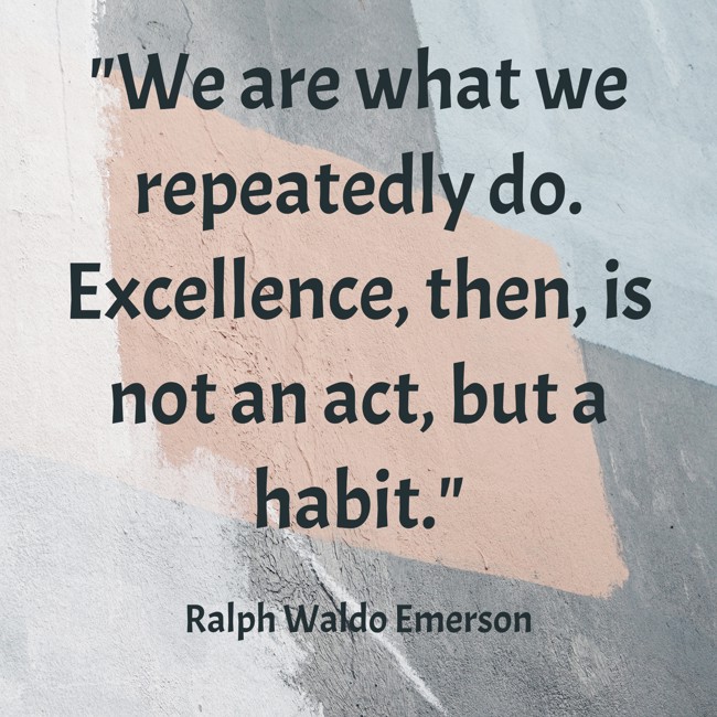 We are what we repeatedly do. Excellence, then, is not an act, but a habit. - Ralph Waldo Emerson