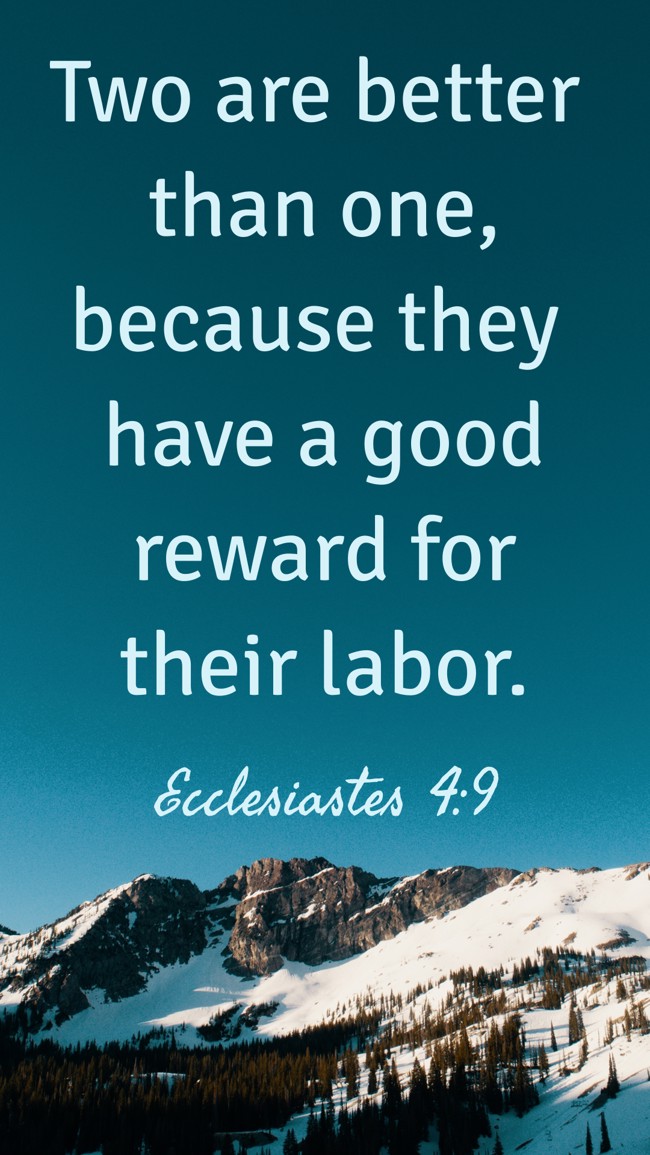 Two are better than one, because they have a good reward for their labor. - Ecclesiastes 4:9