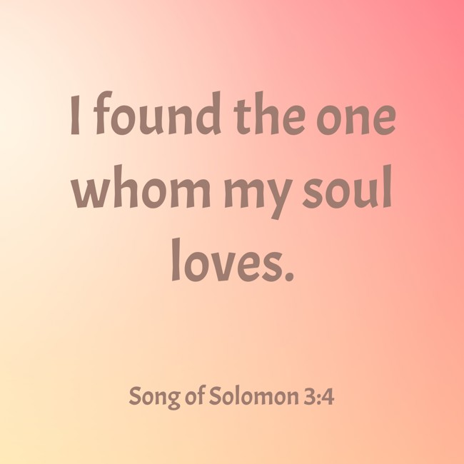 I found the one whom my soul loves. - Song of Solomon 3:4