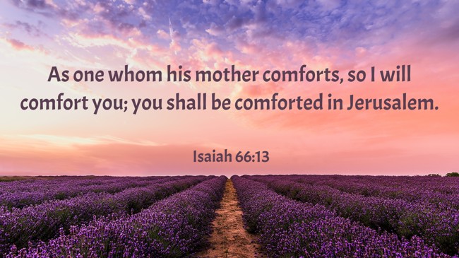 As one whom his mother comforts, so I will comfort you; you shall be comforted in Jerusalem. - Isaiah 66:13