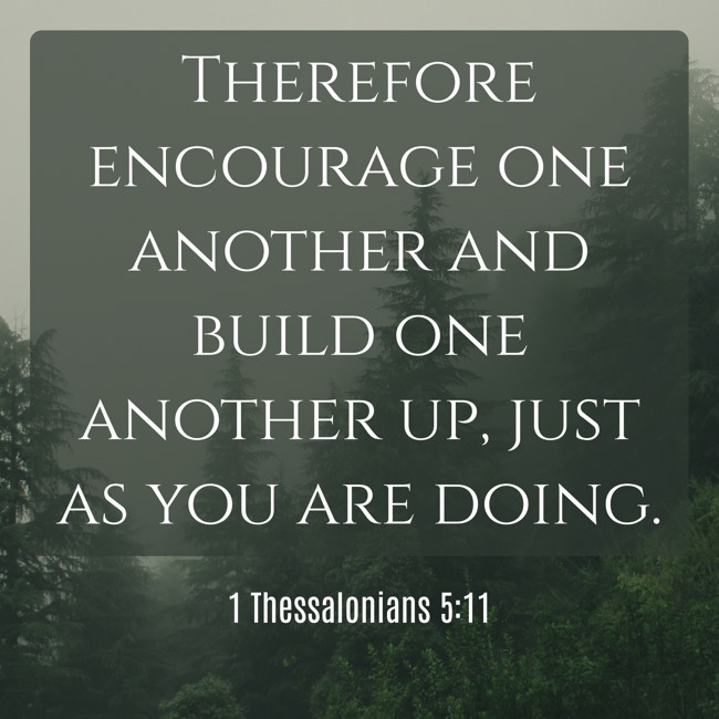 Therefore encourage one another and build one another up, just as you are doing. - 1 Thessalonians 5:11