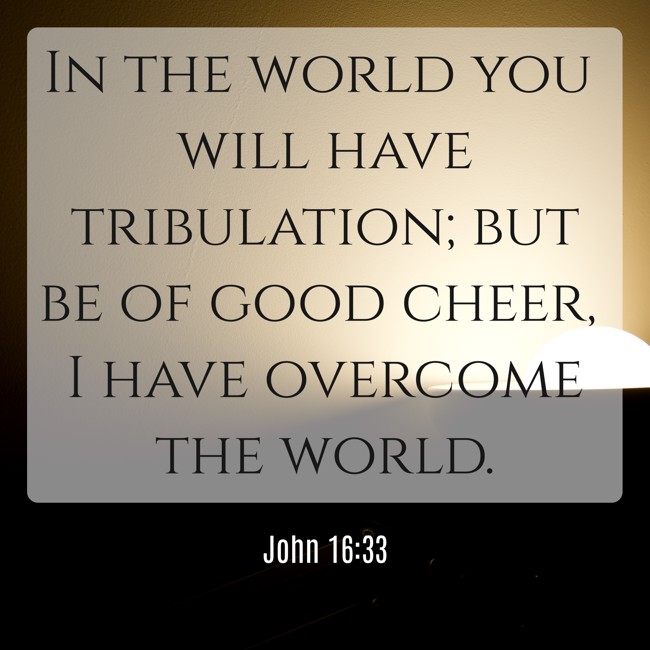 In the world you will have tribulation; but be of good cheer, I have overcome the world. - John 16:33