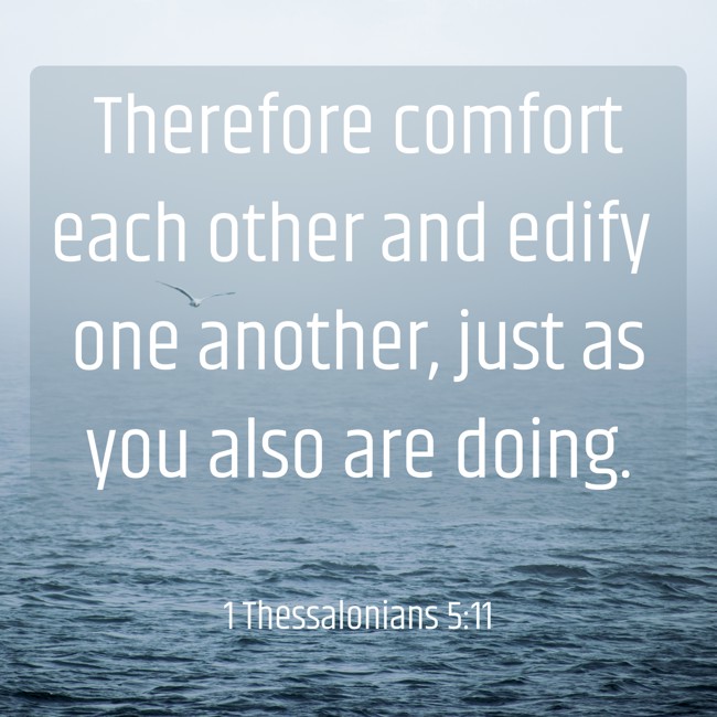 Therefore comfort each other and edify one another, just as you also are doing. - 1 Thessalonians 5:11
