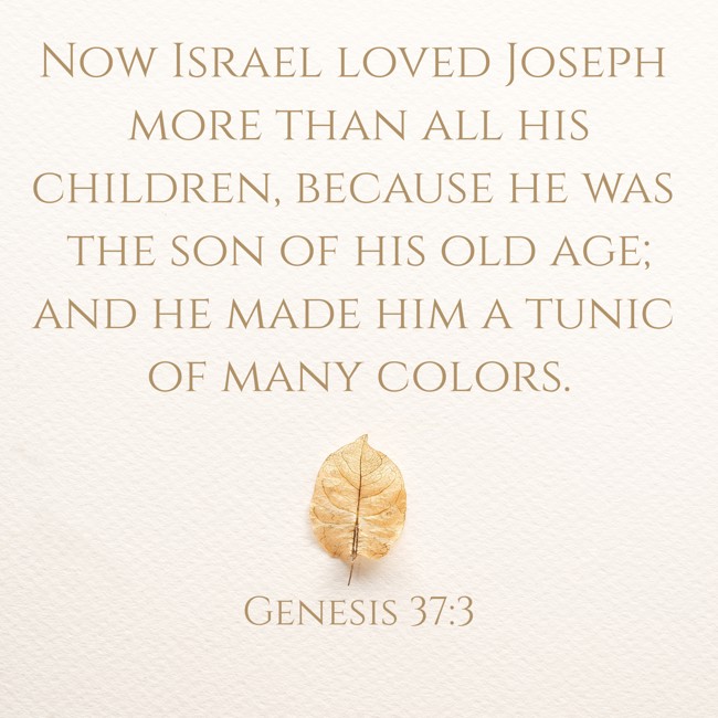 Now Israel loved Joseph more than all his children, because he was the son of his old age; and he made him a tunic of many colors. - Genesis 37:3