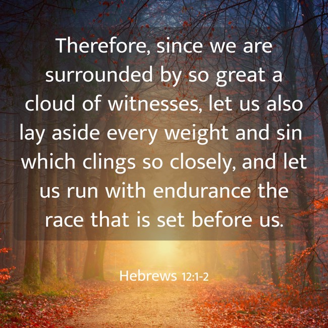 Therefore, since we are surrounded by so great a cloud of witnesses, let us also lay aside every weight and sin which clings so closely, and let us run with endurance the race that is set before us. - Hebrews 12:1-2