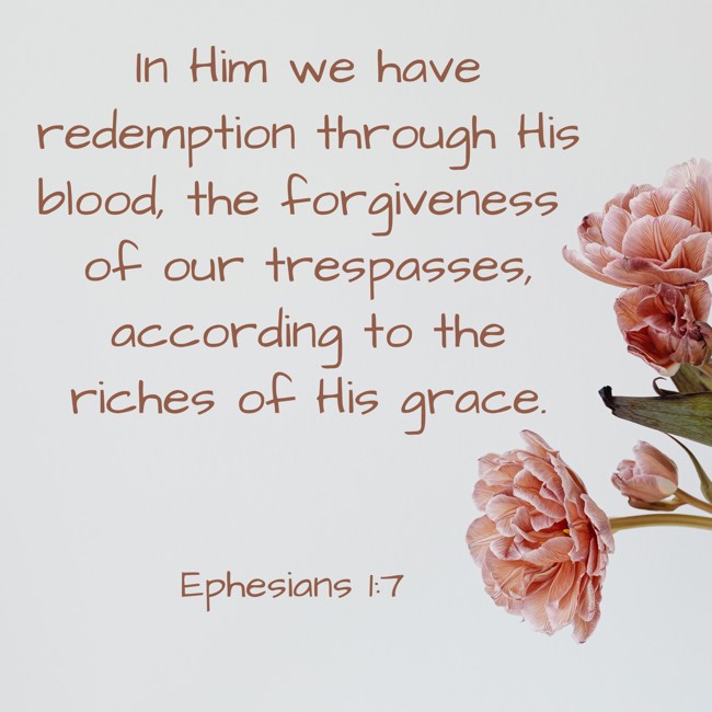 In Him we have redemption through His blood, the forgiveness of our trespasses, according to the riches of His grace. - Ephesians 1:7