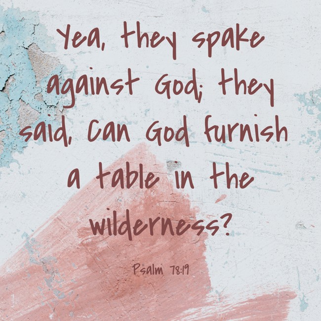 Yea, they spake against God; they said, Can God furnish a table in the wilderness? - Psalm 78:19