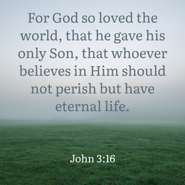For God so loved the world, that he gave his only Son, that whoever believes in Him should not perish but have eternal life. - John 3:16