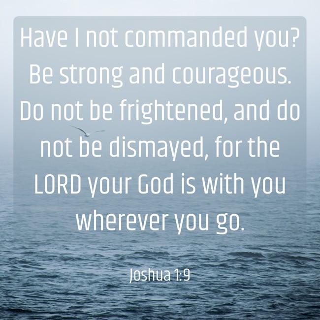 Have I not commanded you? Be strong and courageous. Do not be frightened, and do not be dismayed, for the LORD your God is with you wherever you go. - Joshua 1:9