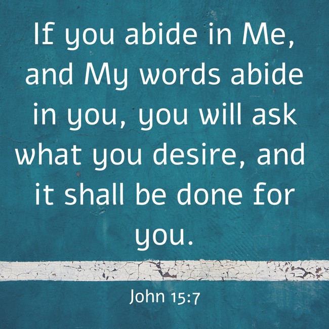 If you abide in Me, and My words abide in you, you will ask what you desire, and it shall be done for you. - John 15:7