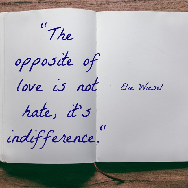 The opposite of love is not hate, it's indifference. - Elie Wiesel