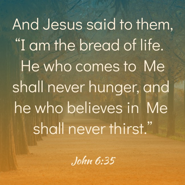 And Jesus said to them, “I am the bread of life. He who comes to Me shall never hunger, and he who believes in Me shall never thirst.” - John 6:35