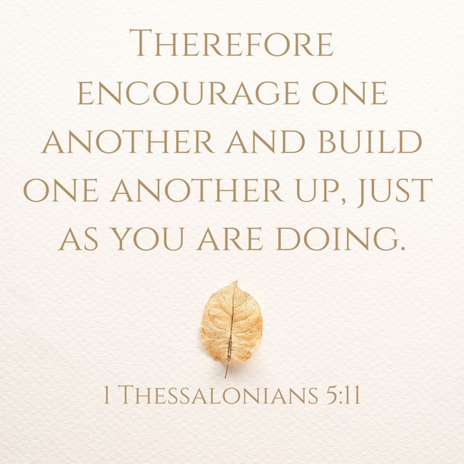 Therefore encourage one another and build one another up, just as you are doing. - 1 Thessalonians 5:11