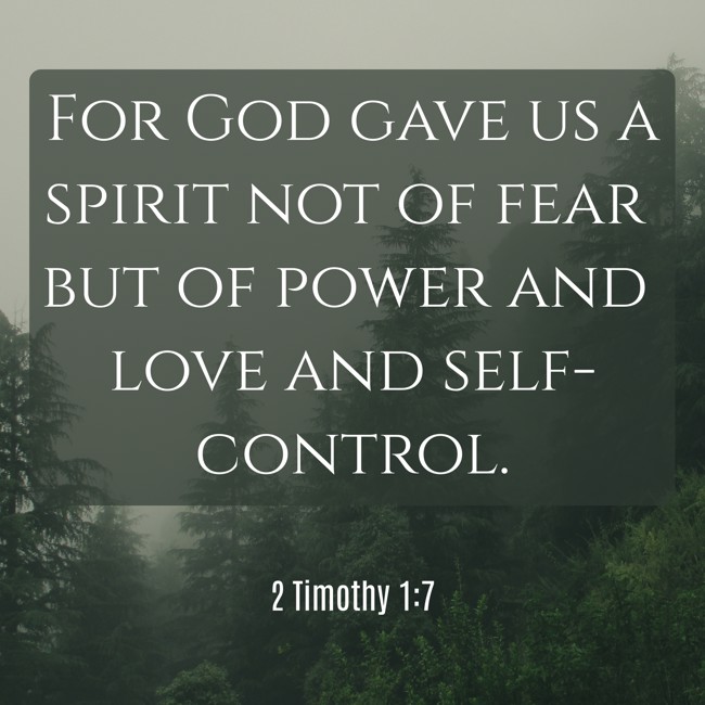 For God gave us a spirit not of fear but of power and love and self-control. - 2 Timothy 1:7