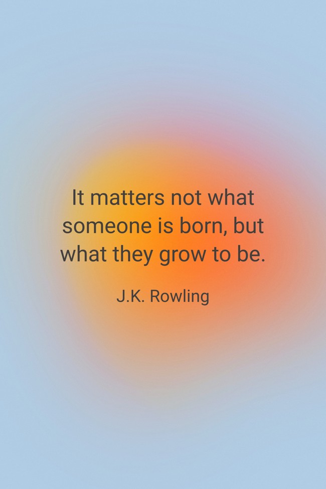 It matters not what someone is born, but what they grow to be. - J.K. Rowling