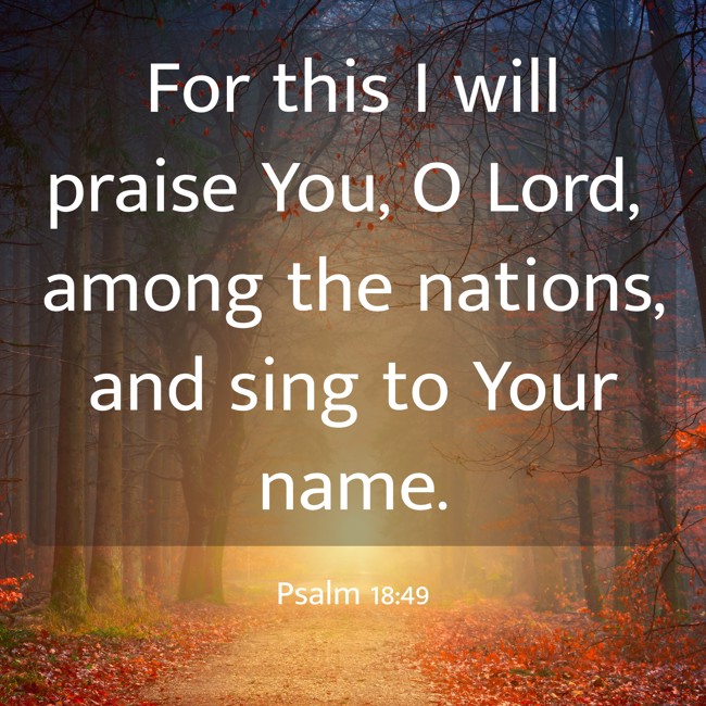 For this I will praise You, O Lord, among the nations, and sing to Your name. - Psalm 18:49