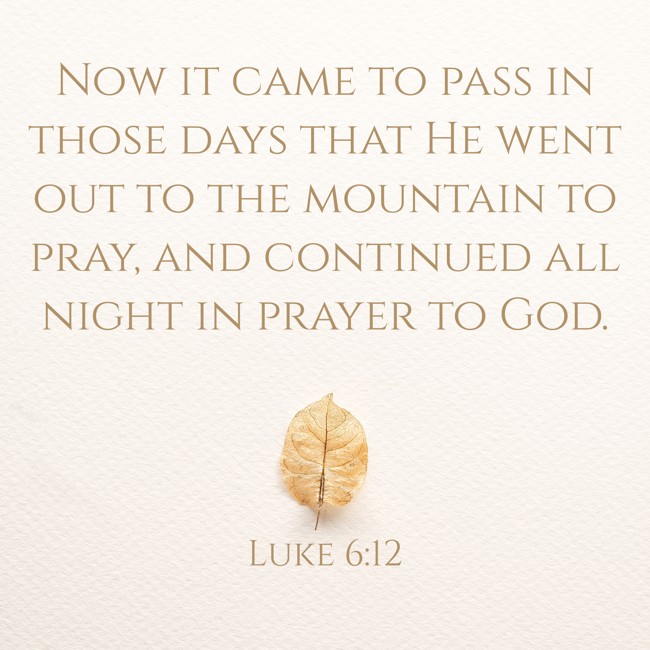 Now it came to pass in those days that He went out to the mountain to pray, and continued all night in prayer to God. - Luke 6:12
