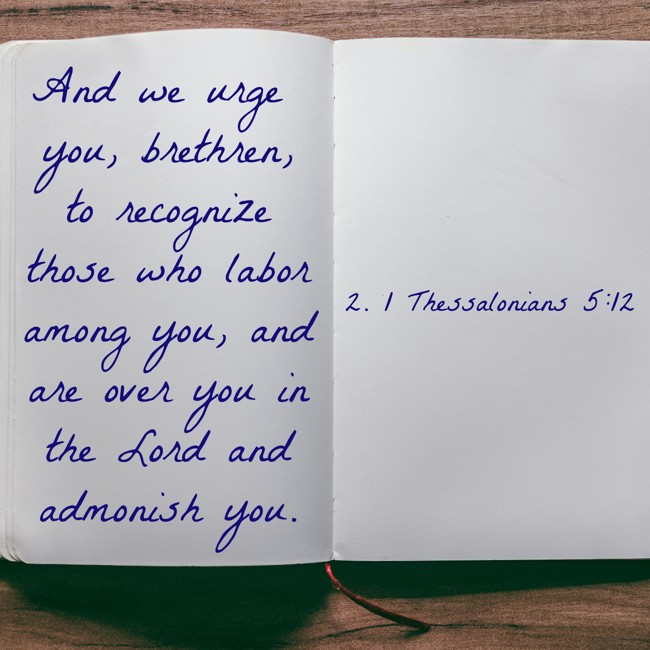 And we urge you, brethren, to recognize those who labor among you, and are over you in the Lord and admonish you. - 2. 1 Thessalonians 5:12