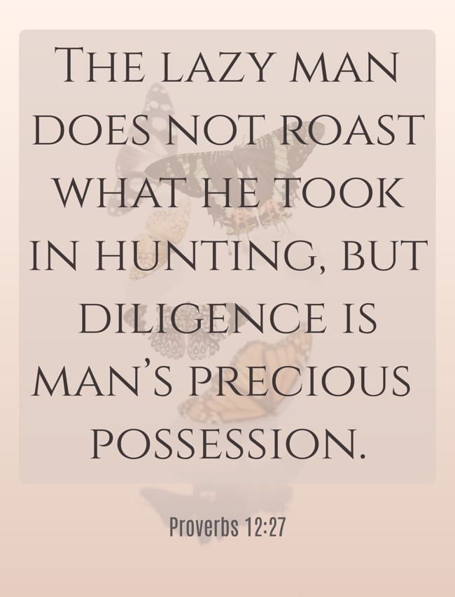 The lazy man does not roast what he took in hunting, but diligence is man’s precious possession. - Proverbs 12:27