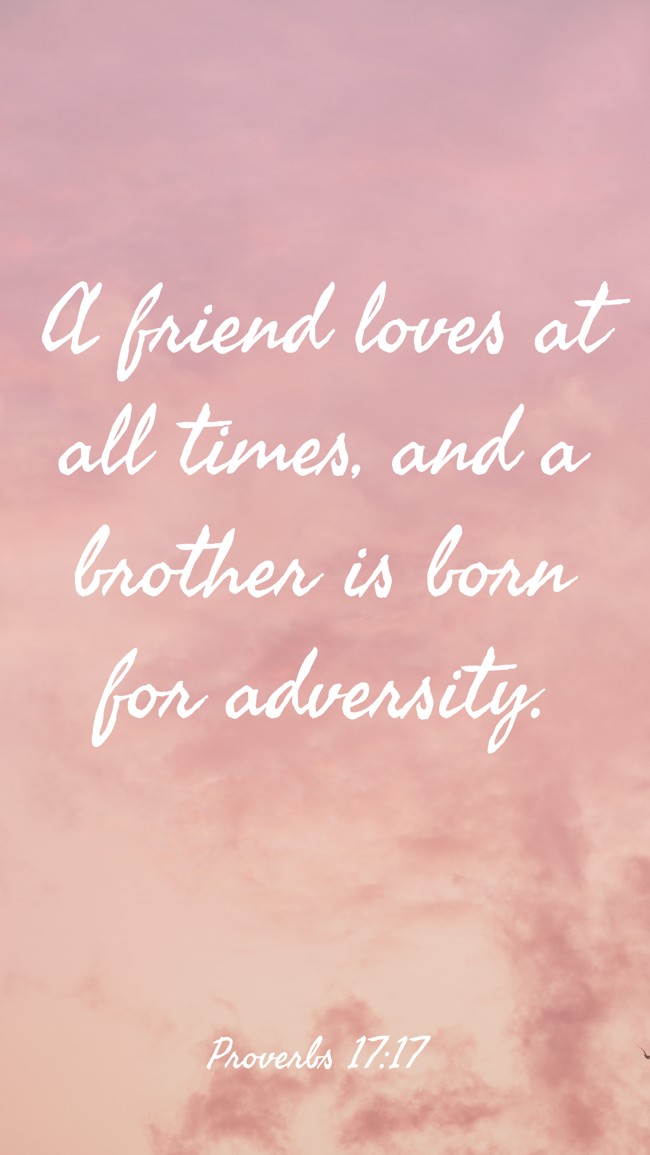 A friend loves at all times, and a brother is born for adversity. - Proverbs 17:17