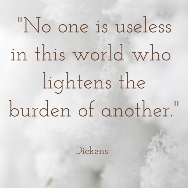 No one is useless in this world who lightens the burden of another. - Dickens