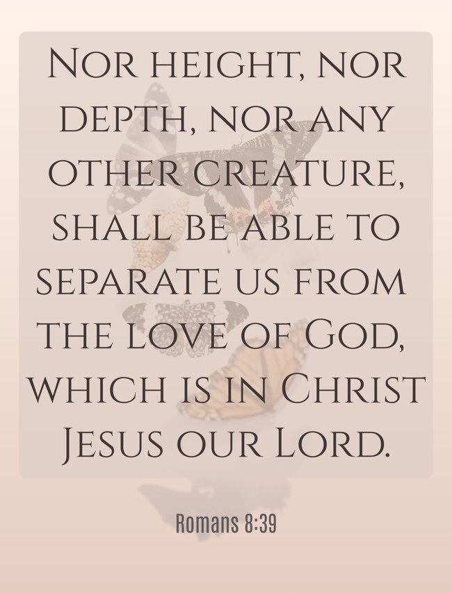 Nor height, nor depth, nor any other creature, shall be able to separate us from the love of God, which is in Christ Jesus our Lord. - Romans 8:39