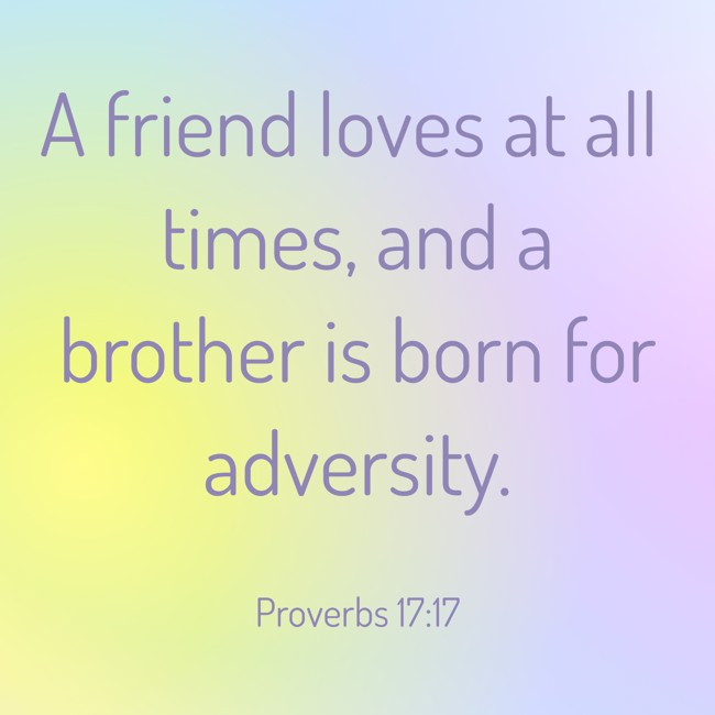 A friend loves at all times, and a brother is born for adversity. - Proverbs 17:17