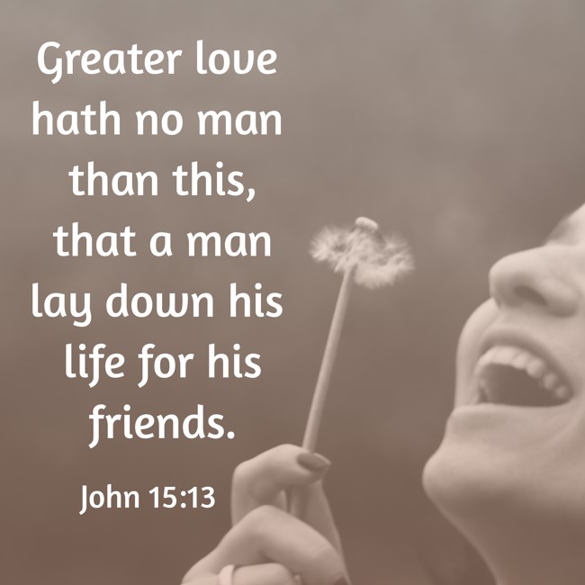Greater love hath no man than this, that a man lay down his life for his friends. - John 15:13