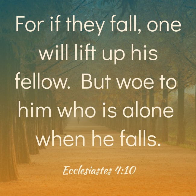 For if they fall, one will lift up his fellow. But woe to him who is alone when he falls. - Ecclesiastes 4:10