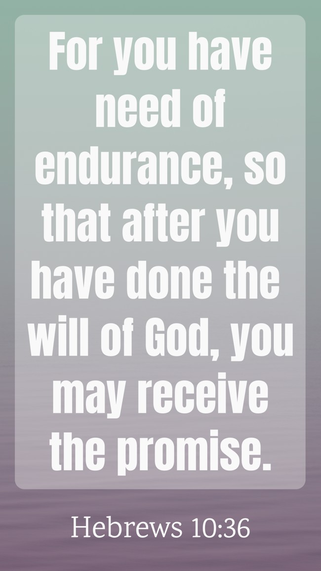 For you have need of endurance, so that after you have done the will of God, you may receive the promise. - Hebrews 10:36