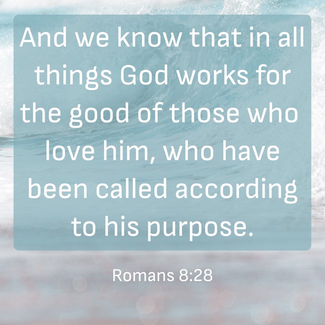 And we know that in all things God works for the good of those who love him, who have been called according to his purpose. - Romans 8:28