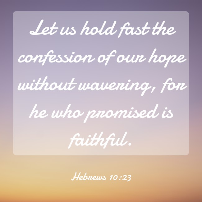  Let us hold fast the confession of our hope without wavering, for he who promised is faithful.   - Hebrews 10:23 