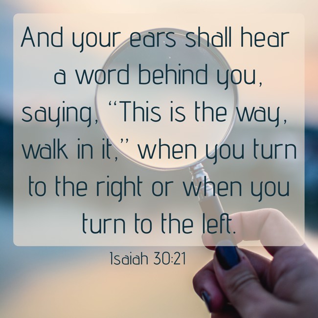  And your ears shall hear a word behind you, saying, “This is the way, walk in it,” when you turn to the right or when you turn to the left.   - Isaiah 30:21 