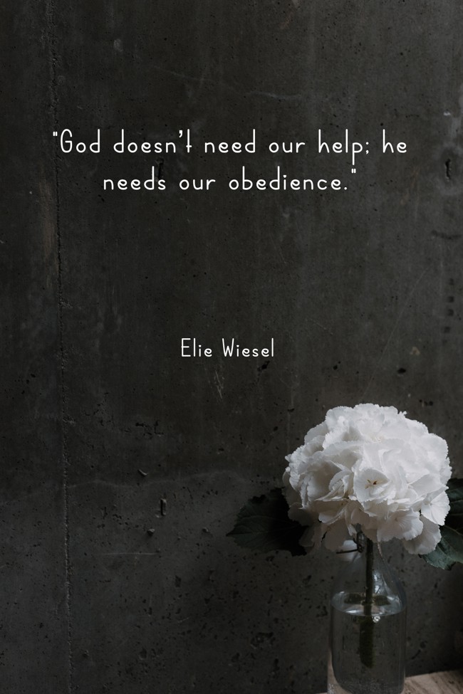  God doesn’t need our help; he needs our obedience.   - Elie Wiesel 