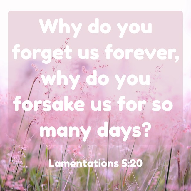 Why do you forget us forever, why do you forsake us for so many days? - Lamentations 5:20