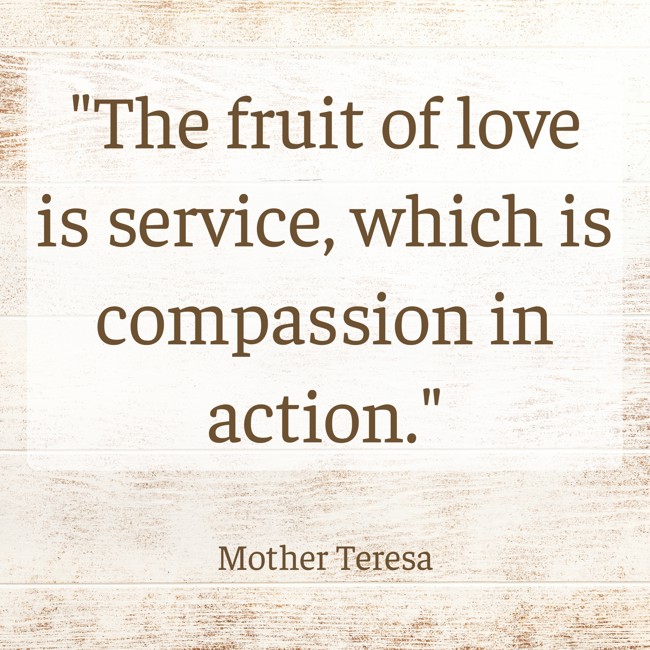 The fruit of love is service, which is compassion in action. - Mother Teresa